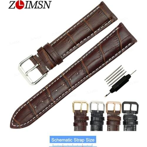 ZLIMSN 100% Genuine Leather Watchband & Stainless Steel Pin Buckle Replacement Bracelet Relojes Hombre TG1098 20-26mm