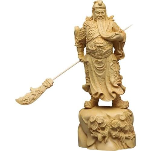 Boxwood Wood Carving Loyalty Qianqiu Guan Gong Ornaments Wu Cai God Solid Wood Figure Buddha Wood Carving Craft Gift