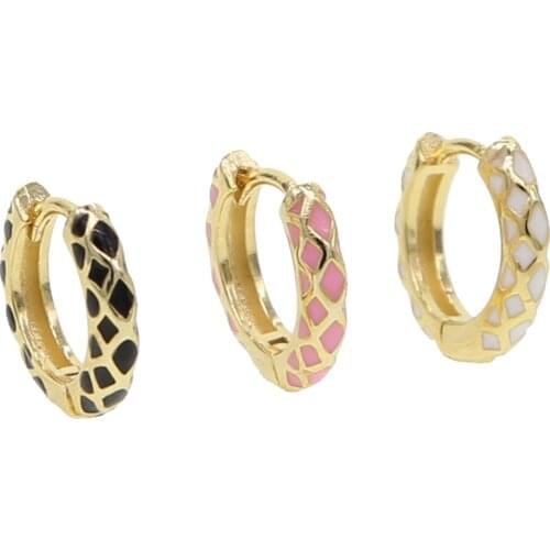 Pink black white enamel Gold filled geometric circle hoop earring for women fashion hoop earrings