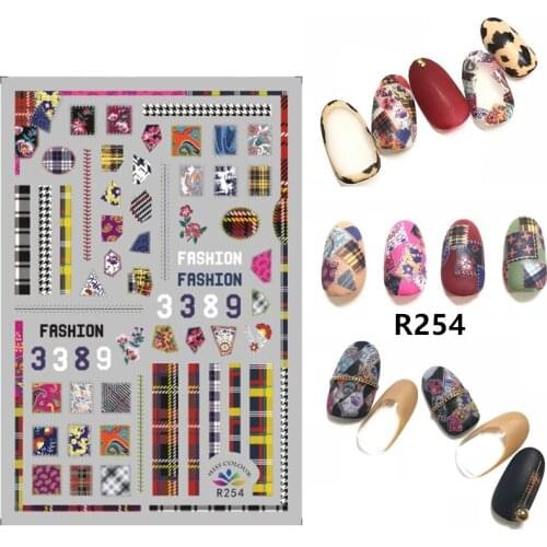 3D Stickers for Nails Self-adhesive Design Colorful Plaid Stripe Nail Art Decorations Decals Foil Wrap Manicure Accessories