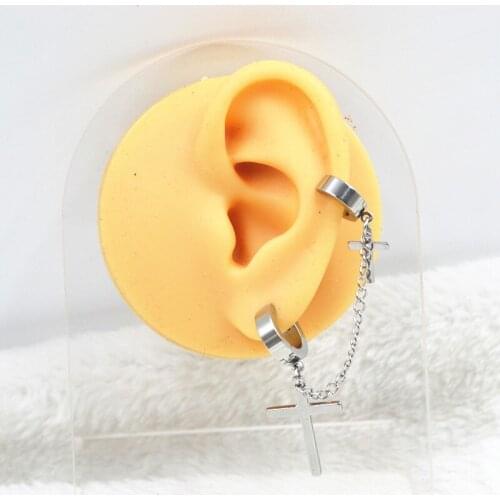 Lot50pcs Circle Cross Chain Earrings Men/Women Ear Studs/Earring All Stainless Steel Upper Earring Ear Ring PUNK EMO New