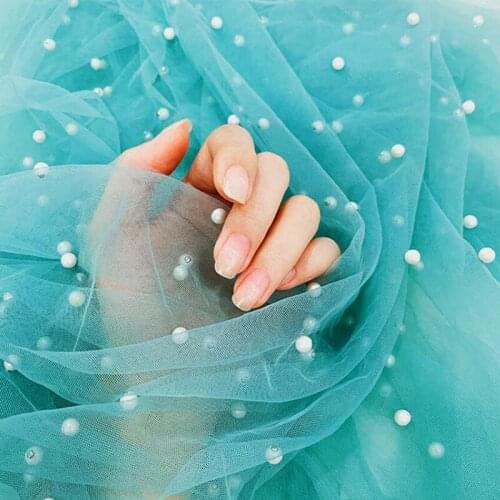Wide Pearl Beading Soft Mesh Fabric DIY For Party Wedding Dress Background Decoration Tulle Lace Fabric Sewing Fabric 180*100cm