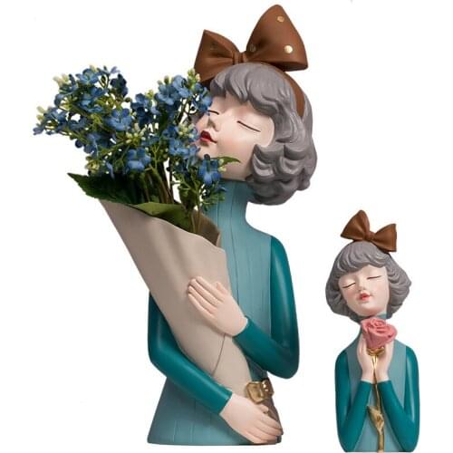 Nordic Bowknot Girl Music Girl Ceramic Sculpture Character Model Vase Modern Living Room Bedroom Countertop Vase Gift Home Decor