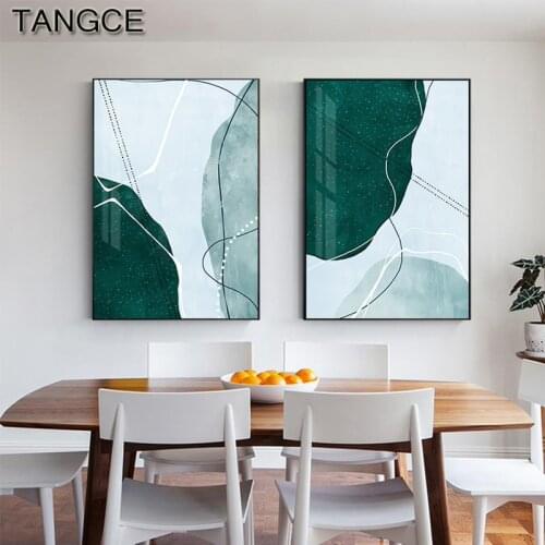 Nordic Green Blue Wall Art Abstract Color Block Canvas Poster Minimalist Print Entrance Painting Picture for Living Room Decor