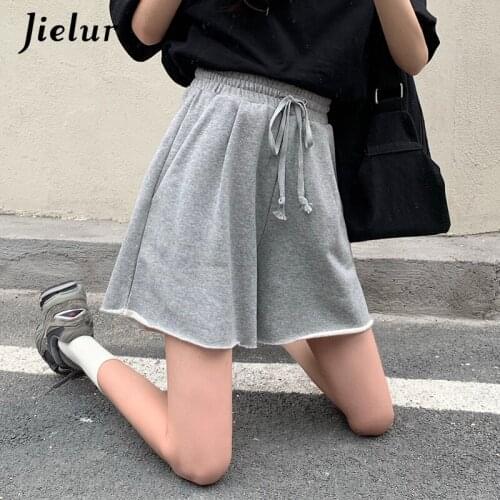 Jielur Kpop Sport Womens Shorts Summer Drawstring Loose New Shorts Grey Black High Waist Leisure Young Fashion A-Line Hot Short