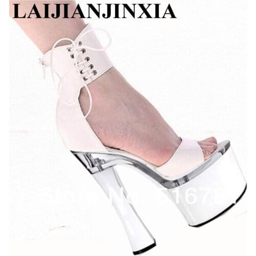 New match comfortable thick heel sandals 18cm show spool heels high-heeled shoes 7 Inch Stiletto With Dance Shoes