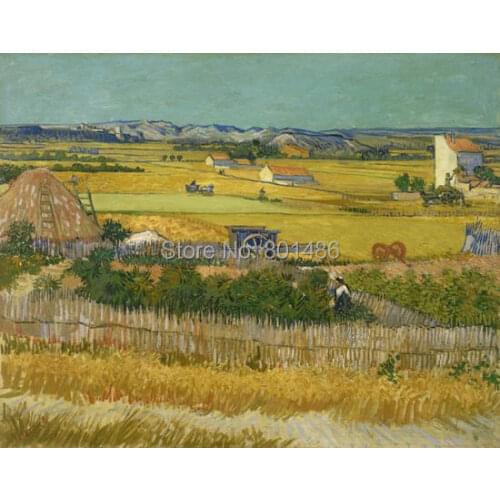 Harvest at La Crau with Montmajour by Vicent Van Gogh print painting on canvas for living room wall art decoartion