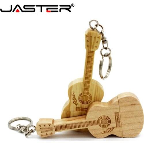 JASTER Metal keychain Natural wooden bamboo Guitar model usb flash drive pendrive 4GB 16GB 32GB 64GB memory stick LOGO customize