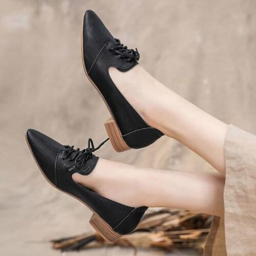Spring Autumn Women Flats Pointed Toe Oxford Shoes Lace Up Leather Shoes Woman Casual Shoes Ladies Low Heels Loafers 8343L