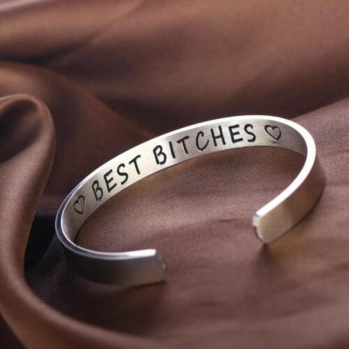 12PC Best Bitches Stainless Steel Charm Bracelet Women Friendship Cuff Open Bangle For Girl Women Birthday Gifts Jewelry Fashion