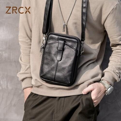 ZRCX Mens Messenger Bag Mini Genuine Leather Shoulder Bag Leather Retro Mobile Phone Top Layer Cowhide Casual Fashion Mens Bag