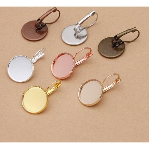 10pcs/lot 8-25mm Earring Hooks Round Cabochon Cameo Tray Settings Earring French Lever Blank Base Supplies for Jewelry Findings