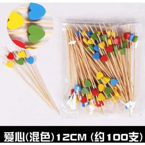 100PCS Heart-shaped Flower Bamboo Peach Cartoon Cake Fruit Fork Party Dessert Salad Bar Wedding Decoration Cocktail Skewer