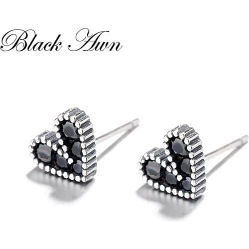 2020 New Black Awn Romantic 925 Sterling Silver Jewelry Natural Heart Party Stud Earrings for Women Bijoux I187