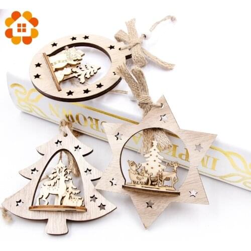 3pcs/set DIY Creative Wooden Christmas Pendants Wood Crafts Decoration Christmas Ornaments Party Home Decor Supplies Kids Toys