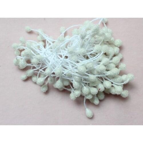 30 Bundles bouquet of Double Sided Sugar crystal Pearl Cone Tip Floral Stamen white 6cm