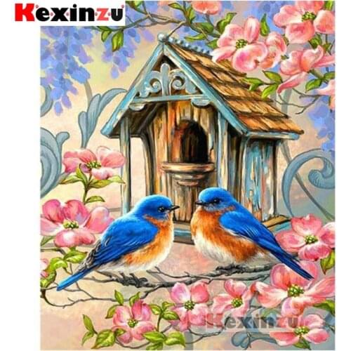 Kexinzu 5D DIY Full Square/Round Drill Diamond Painting "Flower and bird home" 3d Diamond Embroidery Cross Stitch home Decor
