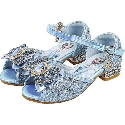 Disney children shoes Frozen Princess Aisha summer Girls new open-toed Crystal High Heels Sequined Bow Dance Sandals for Kids