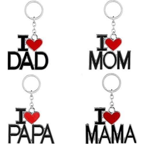 Keyrings For Mother Father Gift Fashion Letter I Love Mom/Dad I Love Mama/Papa Enamel Pendant Keychains
