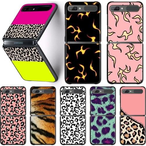 Black Phone Case For Samsung Galaxy Z Flip3 5G Z Flip Hard PC Cover Smartphone Leopard Print Milk Cow Zebra Stripe