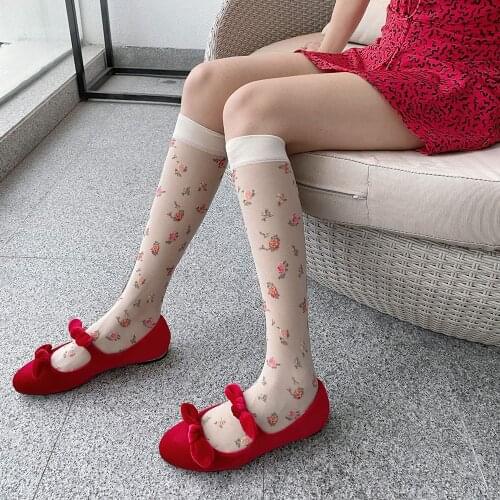 New Sweet Flower Stockings Women Summer Long Stockings Transparent High Knee Socks Girls Pantyhose Leg Elastic Dress Calcetine