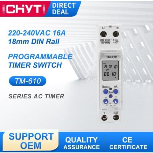 TM610 Electronic Weekly 7 Days Programmable Digital Relay Timer AC 220V 110V 16A Din Rail Mount Time Control Switch