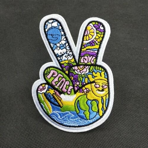 Hippie V Symbol Victory Hands Gesture Peace Love Embroidery Diy Decal Sticker Clothes Iron on Patch Accessory