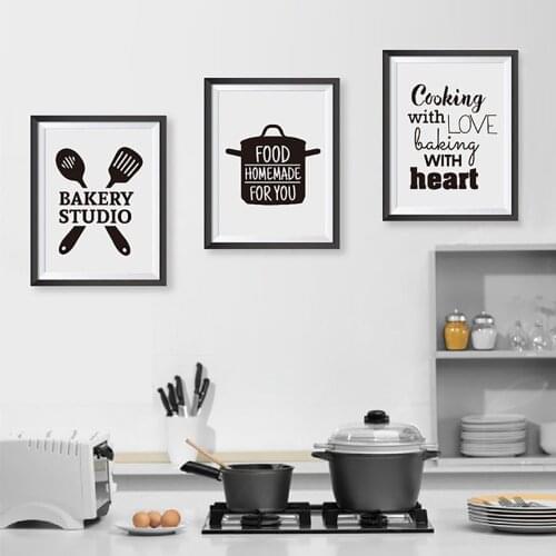 Nordic Style Painting Canvas Print Posters Cooking With Love Kitchen Quote Baking With Heart Pictures Art Wall Home Decoration