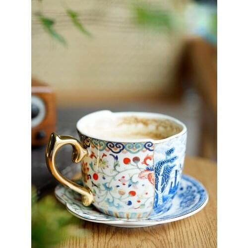 Coffee cup light luxury European retro English afternoon cup coffee cup and saucer set flower cup and saucer home
