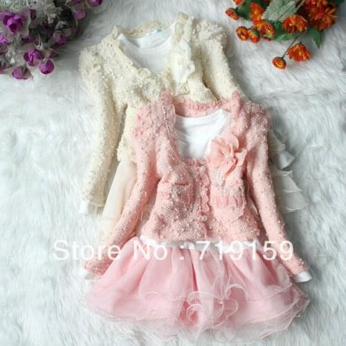 New hot new 2017 Spring and Autumn Period, the Korean kid baby girls lace suit, dress, clothing sets princess dressFree Shipping