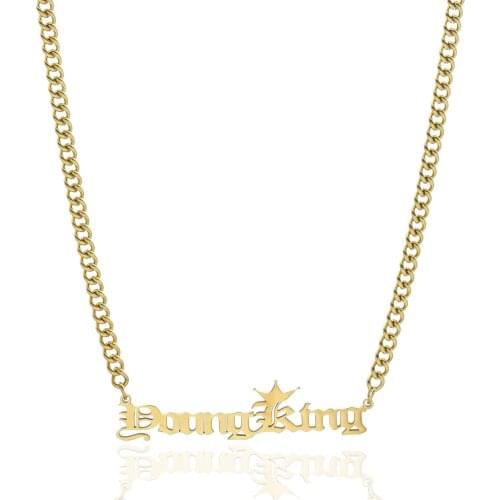 Customized Name Pendant Necklace with Crown Custom Stainless Steel Cuban Chain Necklace Jewelry Gift for Women Kids Girls