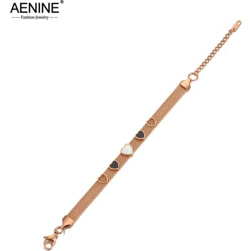AENINE Trendy Multi-layer Stainless Steel Acrylic & Shell Heart Charm Bracelets For Women Bohemia Chain Link Jewelry AB20094