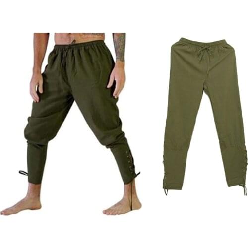 Men Elastic Medieval Trousers Historical Renaissance Victorian Gothic Pirate Knight Pants Historical Stretch Bandage Trousers