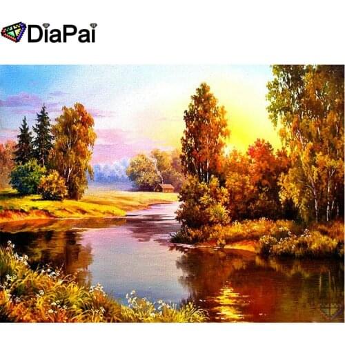 DIAPAI 3D Diamond Painting "Sunset scenery" DIY Full Rhinestones Drill Cross stitch Kits Square Round Diamond Embroidery A26540