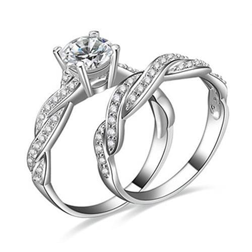 2 Pcs Womens Rhinestone Engagement Wedding Ring Set rings for women кольцо женское 2020
