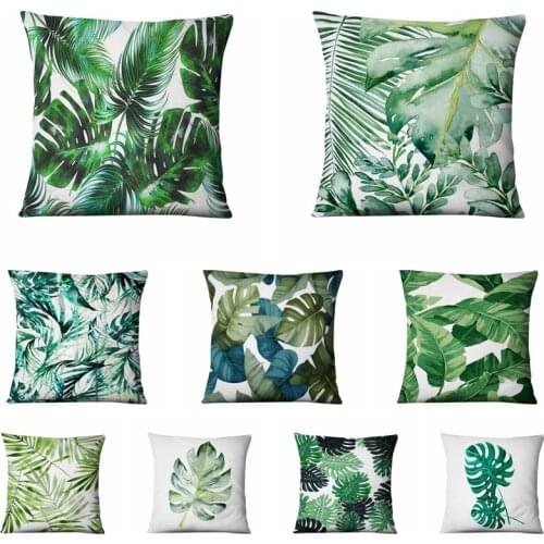Fresh Leaves Printed Pillowcase Summer Green Thin Linen Cushion Decorative Pillow Home Decor Sofa Throw Pillows Almofadas 45*45