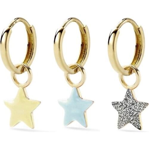 European American New Earrings Mini Multicolor Five-pointed Star Pendant Copper Buckle Earrings 3-piece Set Factory Direct Sales