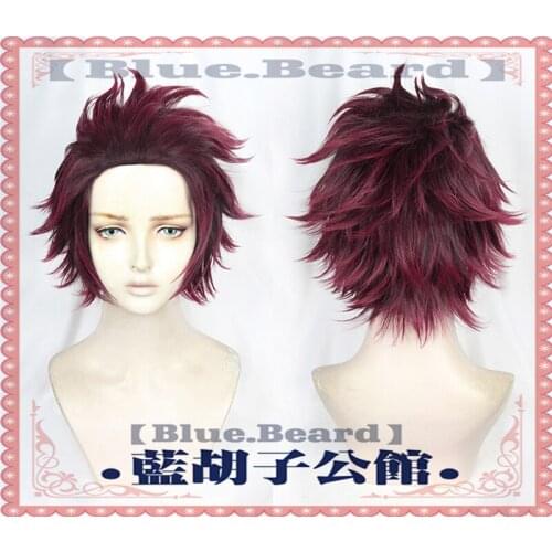 New Type Demon Slayer: Kimetsu no Yaiba Cosplay Kamado Tanjirou Short Wine Dark Red Synthetic Heat Resistant Hair