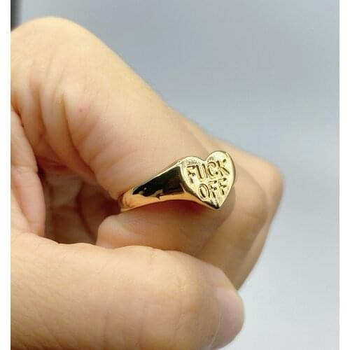 Dirty word ring roll fuckoff ring love element gold metal ins