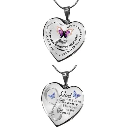 Heart Shape Butterfly Necklace Heart Pendant Chain Memorial Necklace Festival Birthday Party Jewelry Gift For Friend Accessories