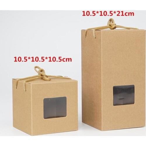 20pcs/lot-105*105*105mm,105*105*210mm Kraft Paper Gift Box with Clear Transparent Window For Toys Tea Nougat Biscuit Packaging