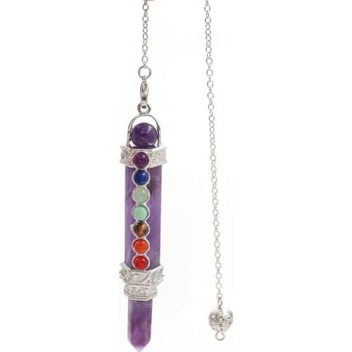 FYSL Silver Plated Geometric Shape Many Colors Crystal Stone Pendant Link Chain Healing Chakra Jewelry