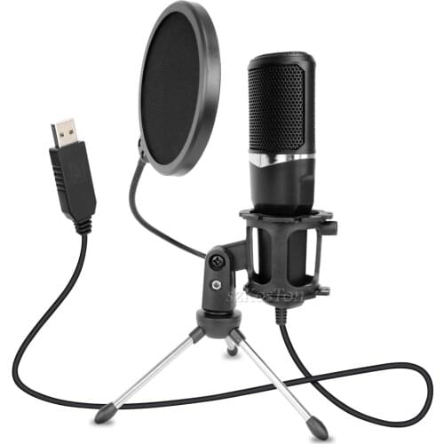 Professional Recording Condenser Microphone Gaming Streaming USB Microphone for PC Computer Podcast Studio Mic Stand Pop Filter