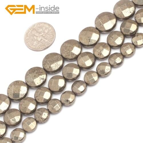 Gray Pyrite Gem stone Faceted Coin Loose Beads For Jewelry Making Strand 15 Inches DIY Gem-inside
