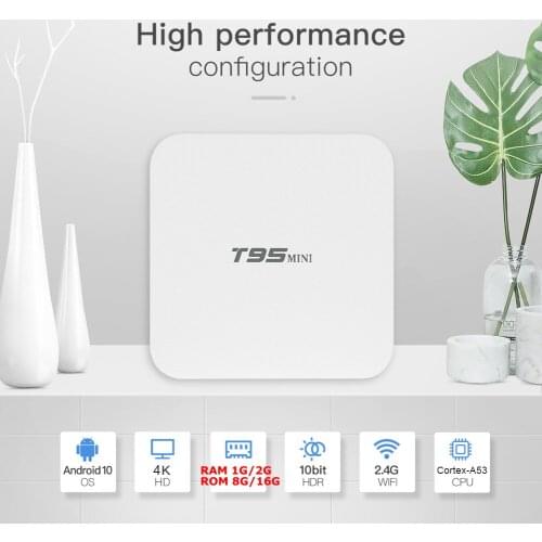 Android 10.0 TV Box T95 Mini H313 Quad Core 2GB RAM 16GB ROM 2.4G WiFi HDR H.265 3D Set Top Box 4K Media Player