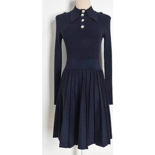 Dress Ladies Sweaters High Quality 2020 Autumn And Winter New Style Stand-up Collar Long-sleeved Mid-length Pleated Sweater