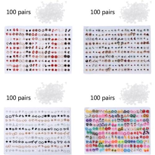 100 Pairs Assorted Styles Polymer Clay Hypoallergenic Stud Earrings Lot for Kids