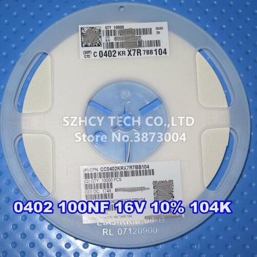10000Pcs 0402 100NF 16V 10% 104K CC0402KRX7R7BB104 New and origianl