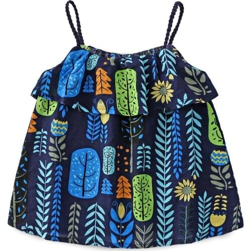 2018 summer Girls Camisole dress Sleeveless cotton Printing flower vest Princess Dresses fashion Children clothing baby clothes