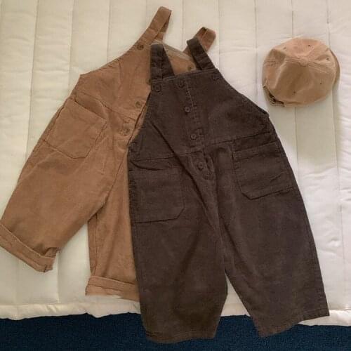 2020 Winter New Kids Overalls Korean Causal Baby Boys Solid Loose Jumpsuits Fashion Thicken Corduroy Overall for Girl 2-6 Years